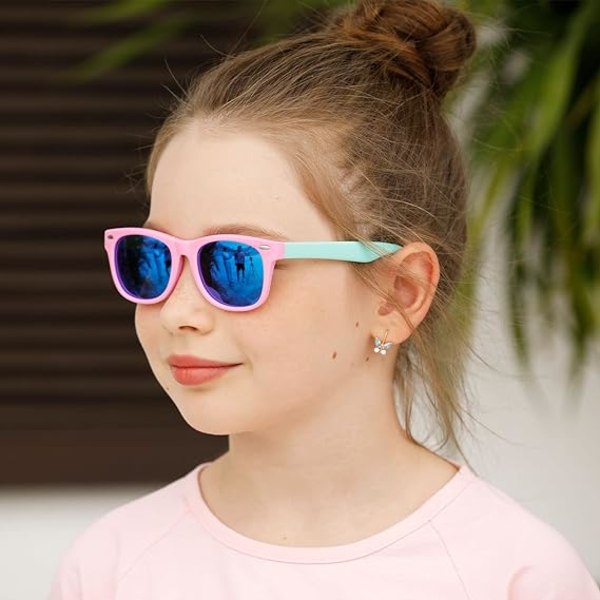 Rosa gummi, fleksible polariserte solbriller for barn i alderen 3-10 år