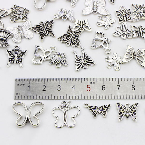 Grossist Bulk Lotter Smycken Tillverkning Silver Berlocker Blandade Släta Tibetanska Silver