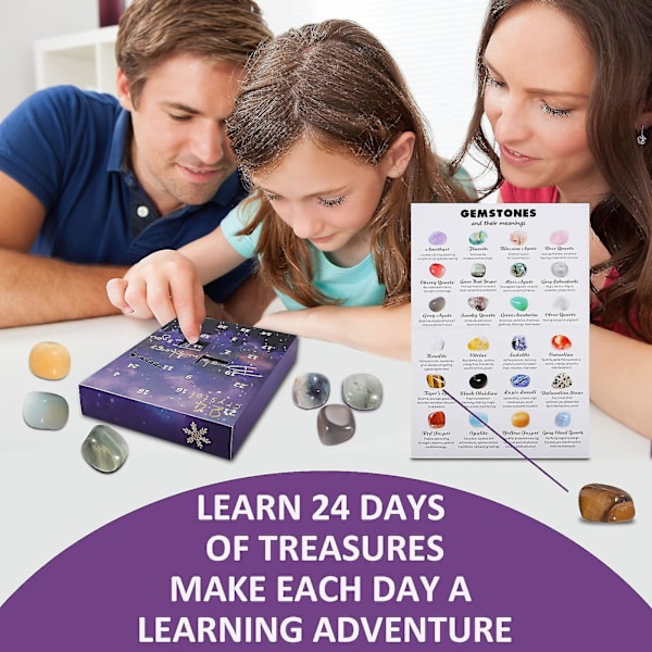 Adventkalender med steiner, 24 dager med naturlige krystall agat steiner mineraler og fossiler adventskalender krystaller jul