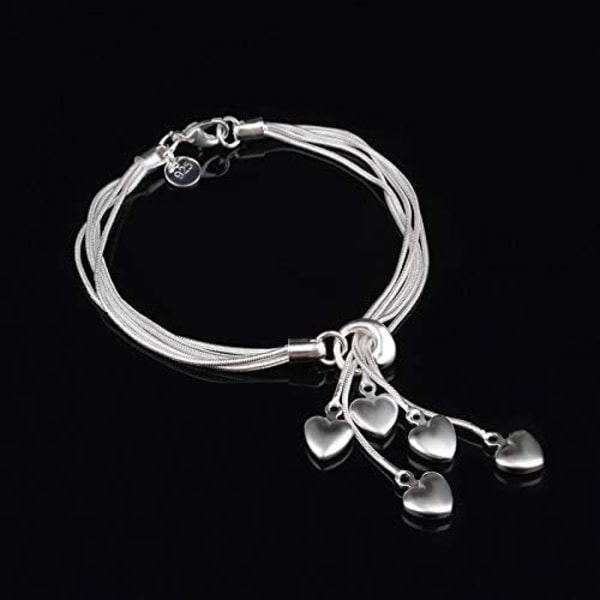 Fem tråds kjede stropp fem hjerte bangle armbånd i sterlingsølv