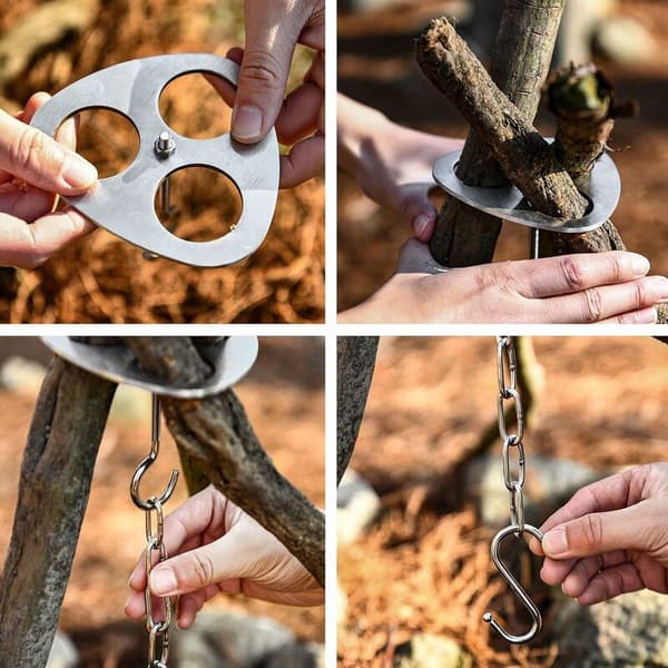 Camping Tripod Board - Gjør grener til et bål tripod, rustfritt stål