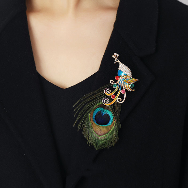 Peacock Feather Brooch Retro Rhinestone Enamel Brooch Fashion Animal Corsag