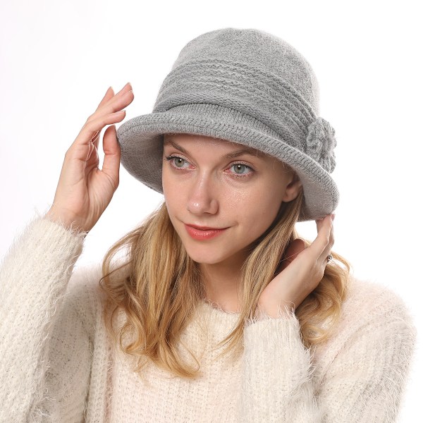 Stickad Beaniehatt Kvinna Flicka Vinter Varm Elegant Plysch Foder Beanie Vintage Mjuk Hatt Tjock Blommor Cloche Hatt Bekväm Sport Skidhatt