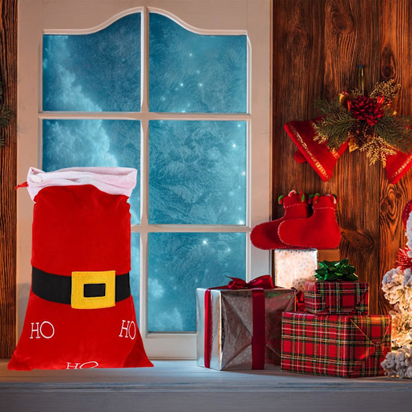 Julepose Santa Snørepose Stor Santa Snørepose Juleklud Stor Canvas Julepose Rød Santa Pose Santas Hætte Røde Gaveposer Til