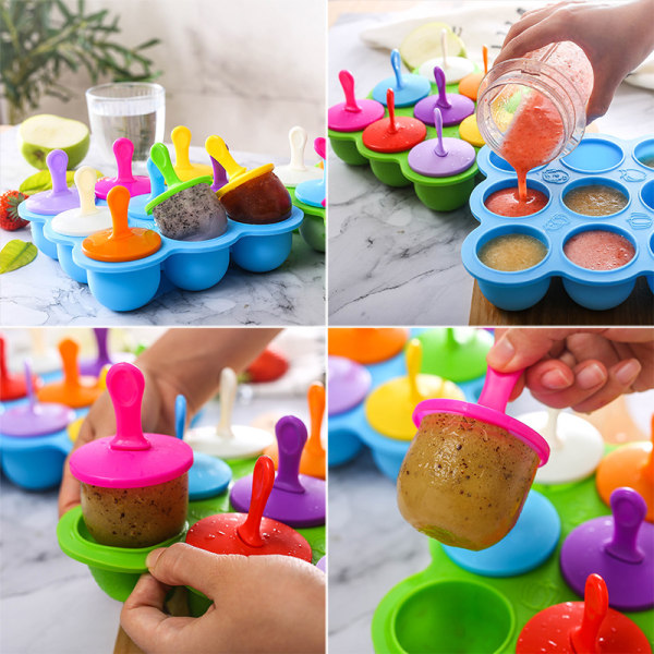 4 st livsmedelsklassade DIY Ice Pop- molds 9-håls Popsicle- form med färgglada pinnar