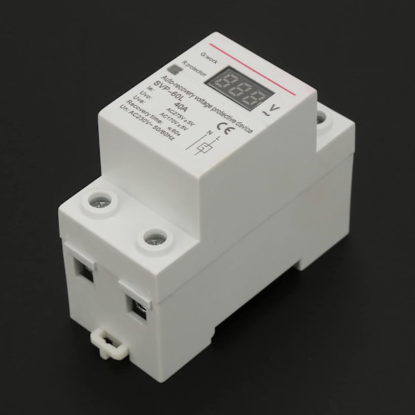Spændingsregulator, 230V 40A Automatisk Genopretning Overspændings- og Underspændingsbeskyttelsesenhed DIN-Skinnemonteret Beskytter