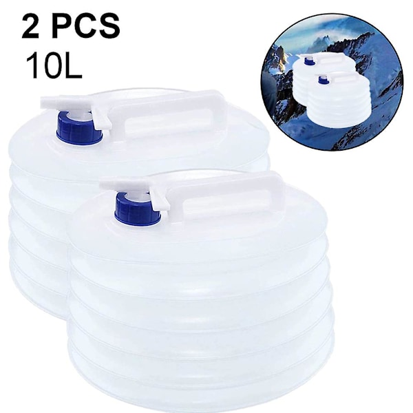 2 st 10L hopfällbar vattenbehållare, bärbar med kran för camping