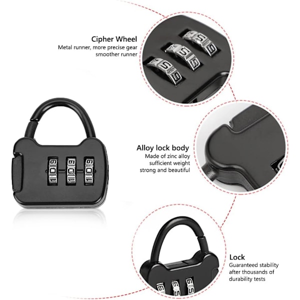 Lentokone-matkalaukkuluukku, 5 kpl 3-numeroinen koodilukko, nollautettava 3-numeroinen yhdistelmälukko lukkoihin, kuntosalille, kouluun, aidalle ja varastoon (väri