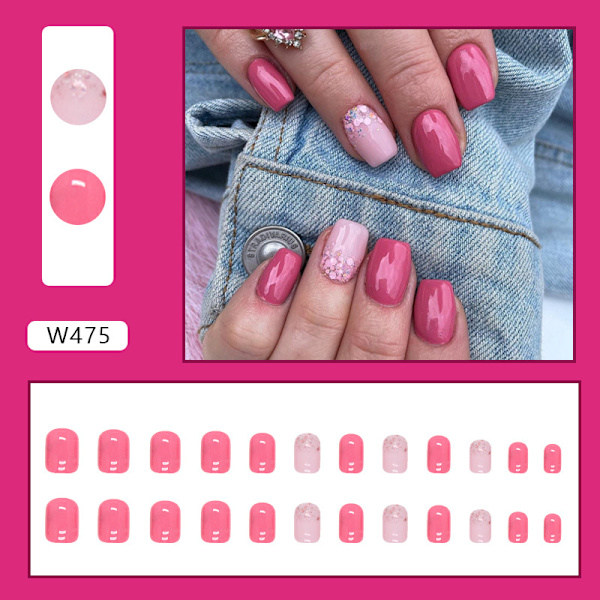 Jelly Gel Press on Nails,  Short Square 24 Pcs 12 Size Spring Sum