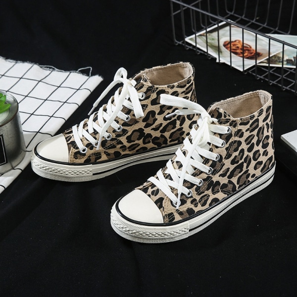 Lav sneaker for kvinner Lavtopp leopardtrykk for kvinner 5,5 fot