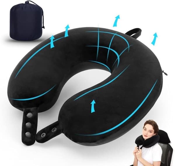 Resekudde Cervical Support Memory Foam Kudde Vila Sovande U-formad Nackkudde Idealisk för Flygplan Stol Bil Hem Kontor (Svart)