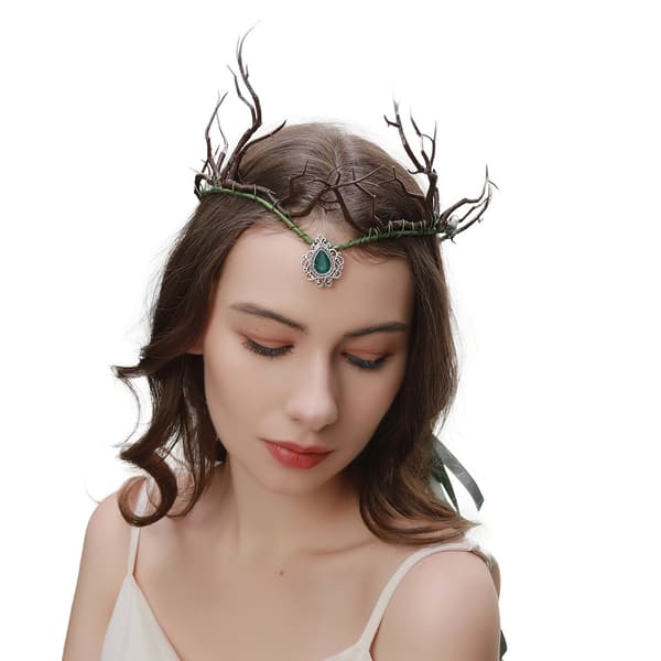Hodebånd Fe Antler Krone, Elf Blomster Hodebånd Kunstig Tre