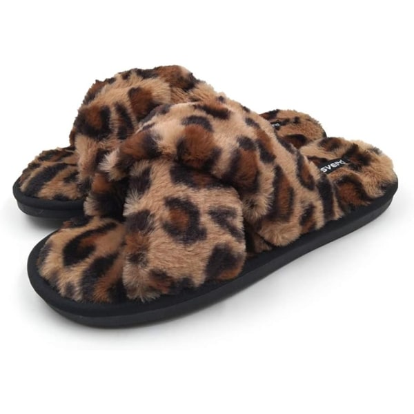 Kvinners kryssbånd slip-on åpne tå fuzzy hussko 7-8 tommer.