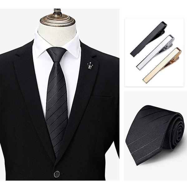 3st slipsklämma för män, klassiskt slipsklämma, silverguld svart slipsklämma,