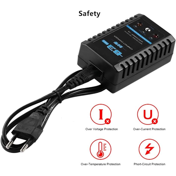 B3 20W 1.6A Pro Balance-lader til 2S 3S 7.4V 11.1V Lithium LiPo Batteri Mini Bærbar RC Flyvemaskine Lader - Sort