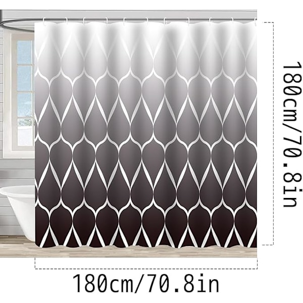 Bruseforhæng 180 x 180 cm, Vandtæt og Mugbestandig Polyester, Bølgemønster, Sort og Hvid med Gradientfarver