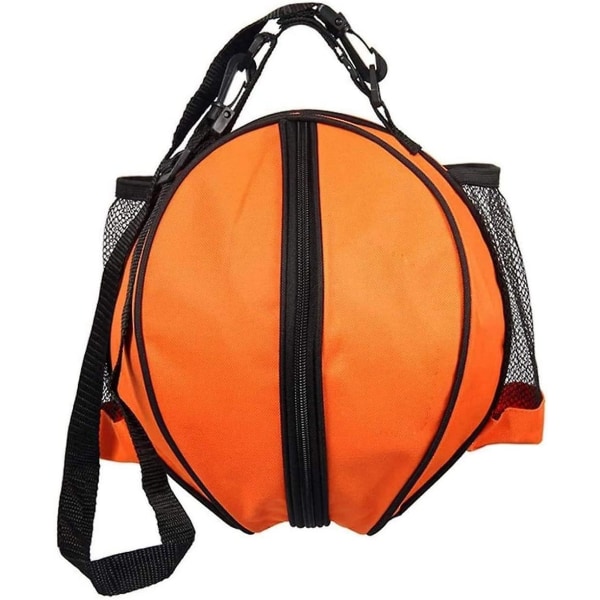 Oransje skulderbag for basketball og fotball, basketballbæreveske med sidelommer