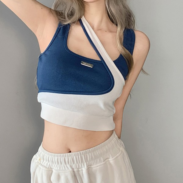 Kvinners Halterneck Vest Klippet Crew Neck Ermeløs Tee Topp M