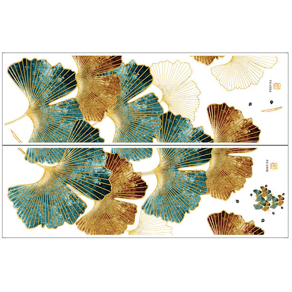 GINKGO BLAD Väggdekaler Guld/Brun/Grön I Självhäftande Väggdekal Växter Gräs I Dekoration för Vardagsrum Sovrum Badrum Kök Hall
