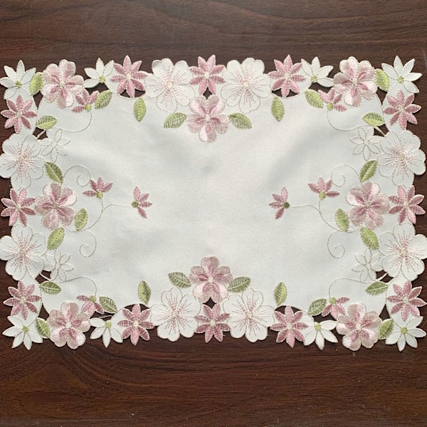 Pakke Rektangulære Broderet Blonder Dugunderlag Europæisk Pink Blomstermønster til Køkken Fest Bryllup Dekoration 43cm x 28cm