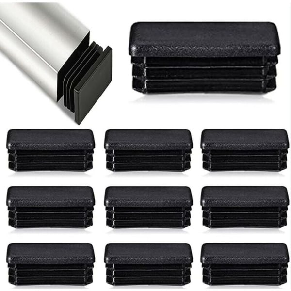 12-pack rektangulära rörlamellaproppar 80 x 40 mm metallrörproppar för rörformade stolar och möbler svart