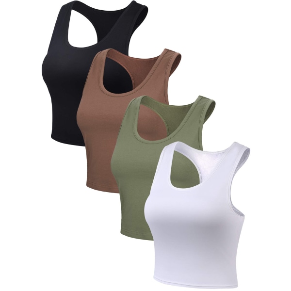 4 stk. Basic Crop Tank Tops Ærmeløse  Crop Sport Top til Kvinder L hvid