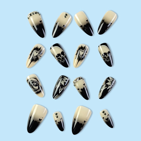 Akryl Stick on Nails, 24 st Nude Rosa Svart Kista Design Falska