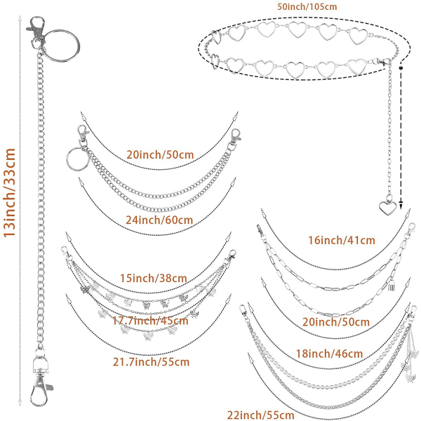 6 kpl housuketjuja, muodikkaita punk-koristeita housuketjuja