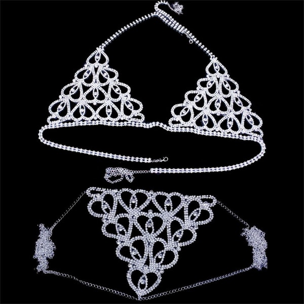 Sexy Diamond Chest Chain Bra Panties Sparkly Rhinestone Body Chai