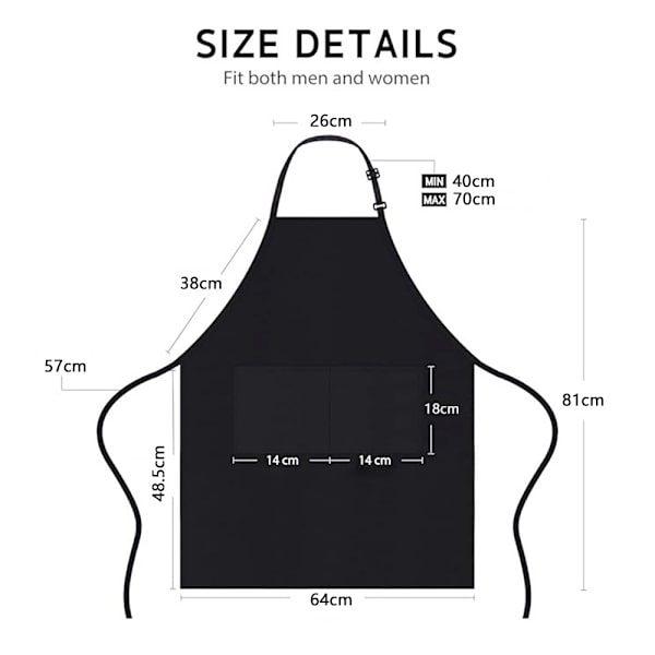 Unisex Keittiöesiliina Kahdella EtuTaskulla Ruuanlaittoon, Grillaukseen, Ravintolaan, Lihakauppaan
