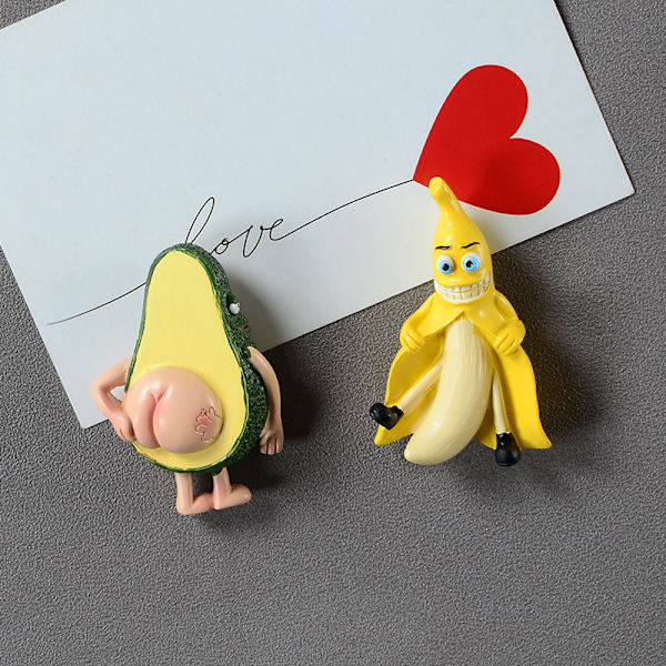 Set med 2 søte kjøleskapsmagneter frukt banan og avokado morsomme magneter f