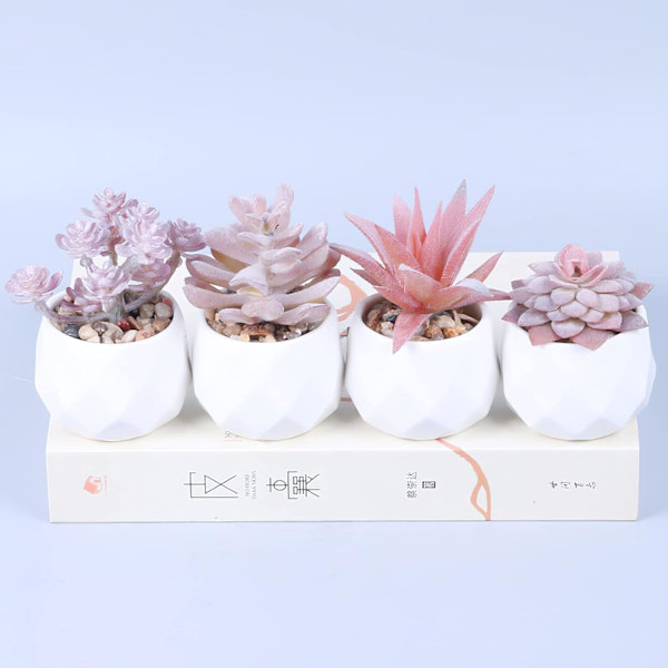 Sett med 4 mini kunstige sukkulenter, kunstige planter med potter, kunst