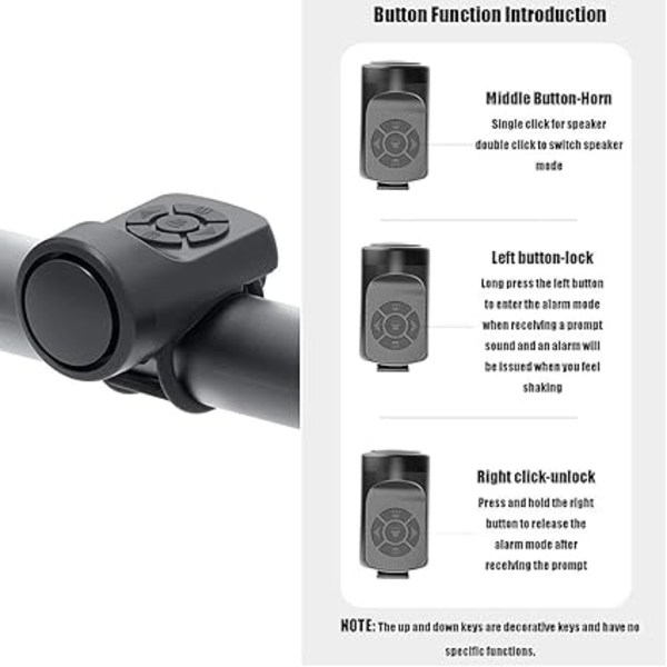 Sähköpyörän kello, varkaudenestohälytin, 120 dB, 4 äänimoodilla, USB-lataus