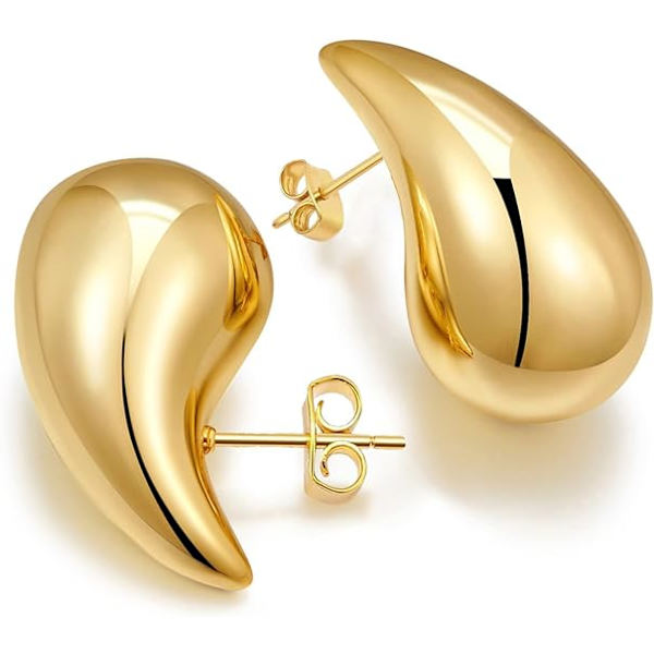 Dråpeformede chunky gulløpøredobber for kvinner  Sterling Silver Pos