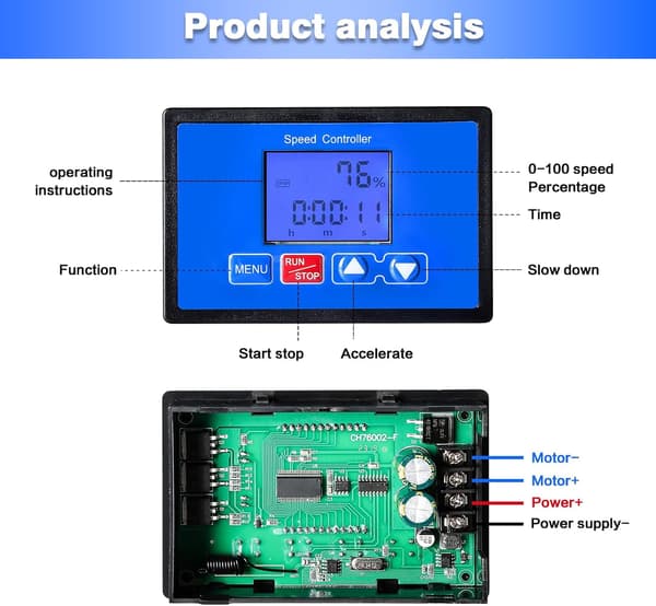 Hastighetskontroller, Justerbar LCD Trådløs Fjernkontroll DC Motor Hastighetskontroller DC 6.5V-55V 30A