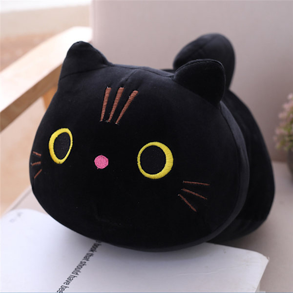 Svart katt plysj Kawaii katt pute Svart katt utstoppet dyr plysj søt rund
