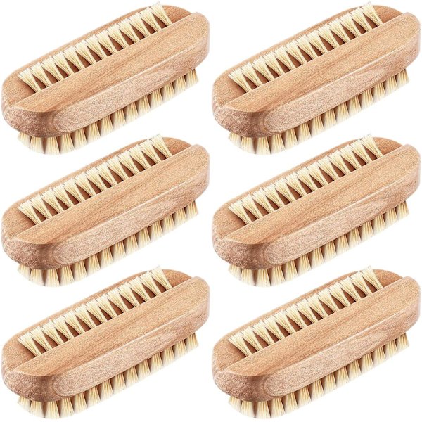6 st Nail Brushes Trä Nagel Rengöringsborstar Dubbelsidig Scrub Wood