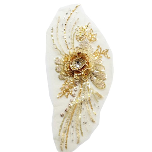 Pcs Blomma Spets Broderi, Blommig Broderad Spetslapp med Naglar Pärlor Paljetter Tulle Applikationer Sylapp för Kläder Bröllopsklänning DIY Dec