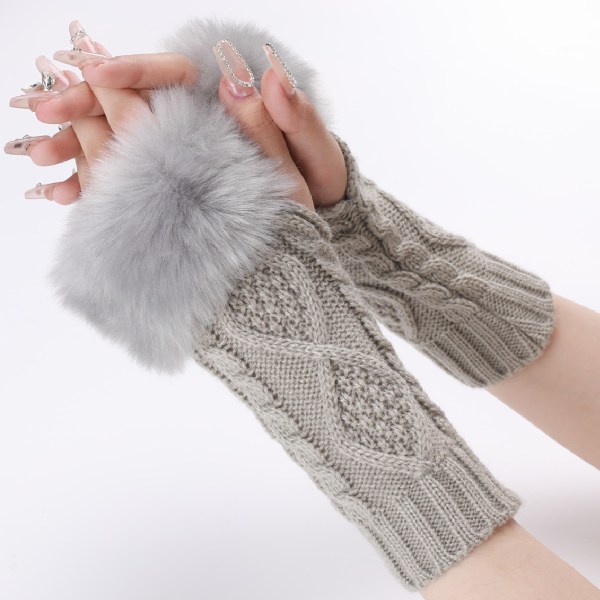 Artificial fingerless winter gloves light gray 1 pair