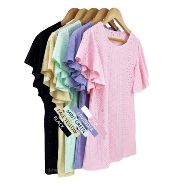 Womens Tshirts Loose Fit Crew Neck Ruffle Sleeve Summer Casual Tops,gul,