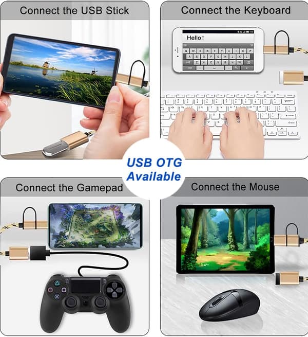 2-i-1 USB C/Micro til USB-adapter, USB til USB C OTG-adapterkabel, kompatibel med Samsung Galaxy S21 S22 S23 Note 20/10 A53, Google Pixel og andre An