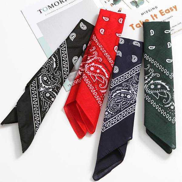 Hovedbånd Lommetørklæder Wrap - Hoved Bandanas til Mænd & Kvinder - Paisley Cowboy Bandanas Gaveæske, 3 Pak 55*55cm sort