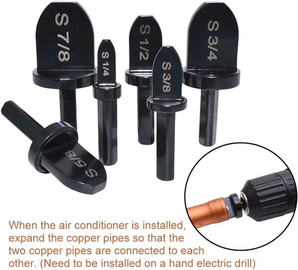 Swaging Tool Borr Bits Set, 6 st Bärbar Koppar Rör Swaging Tool Borr Bits Set med 7/8\", 3/4\", 5/8\", 1/2\", 3/8\", 1/4\"