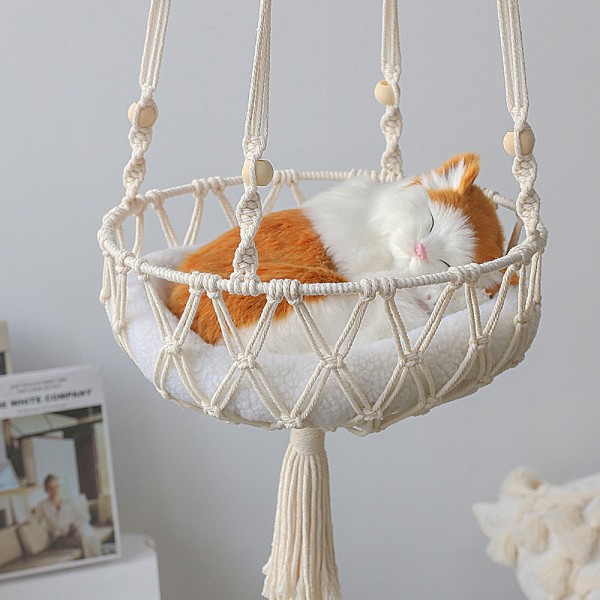 Boho Macrame Cat Bed Nest Plant Hängande korg Fruktförvaring Hängmatta Hem D