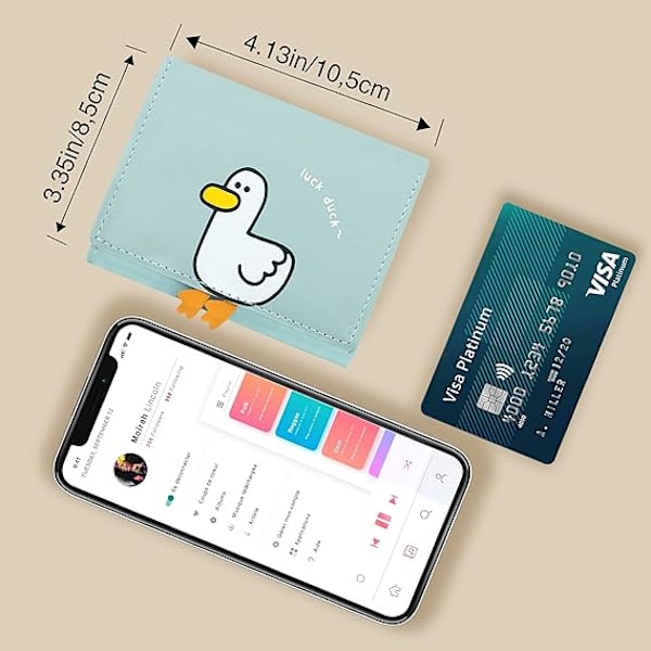 Söt plånbok för kvinnor, läder RFID-blockerande liten trefaldig plånbok med ID-fönster för flickor och damer Damplånbok Blå Anka  4,3 x 3,3 x 0,6 tum