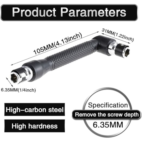 Mini Screwdriver and Bits, 1/4" Drive, L-Shaped Handle Extension Double Hex