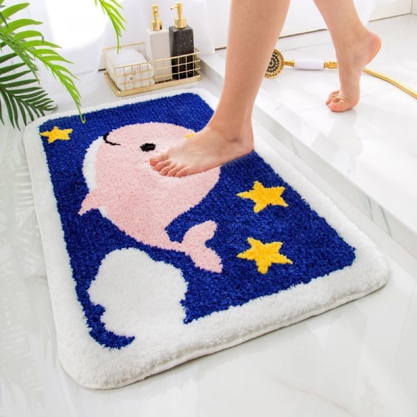 Bathroom Rugs Narwhal Whale Bath Rug For Bathroom Non-slip Soft Absorbent Machine-washable, Shower Bathroom Decor Bath Mat, 40*60cm, Pink