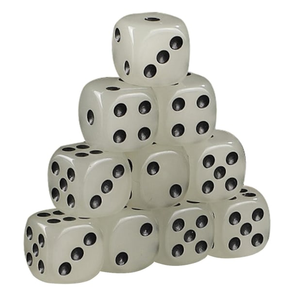 Glødende terninger i mørket, selvlysende terninger 6-sidet for brettspill, festutstyr, 16 mm