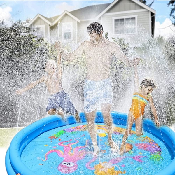 Oppblåsbar fontene for barn, sprinklerbasseng, oppblåsbare vannspill for utendørs bruk for 2, 3, 4, 5 år gamle gutter og jenter (Ocean World)