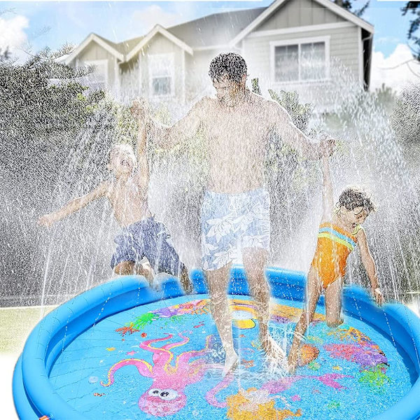 Oppustelig springvand til børn, sprinklerpool, oppusteligt udendørs vandlegetøj til 2, 3, 4, 5 år gamle drenge og piger (Ocean World)
